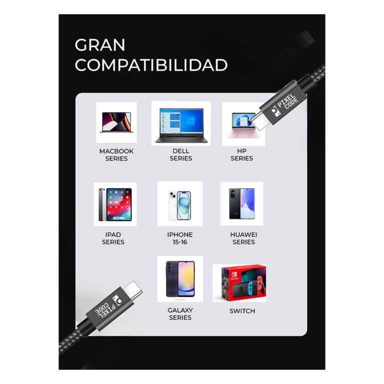 Cable USB C 60W 2MTS Pixel Code-6