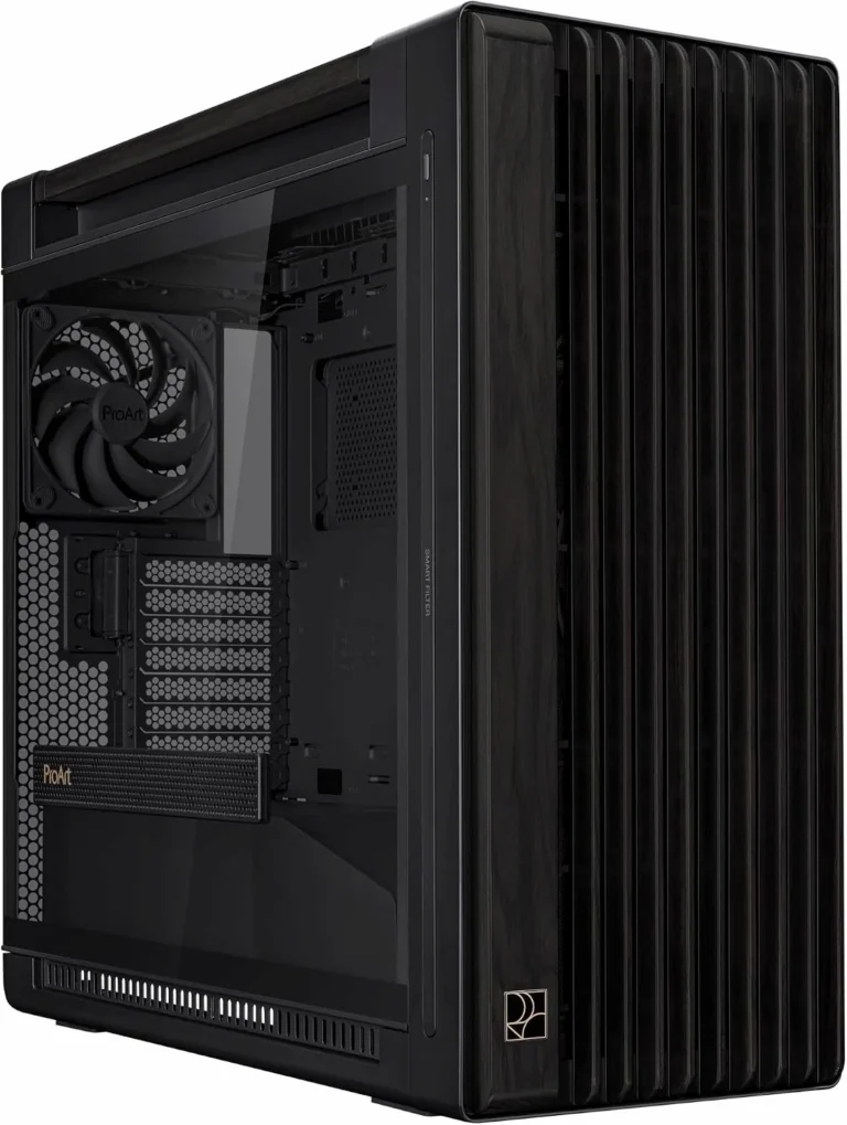 Chasis ASUS ProArt PA602 en madera con vidrio templado — vista frontal