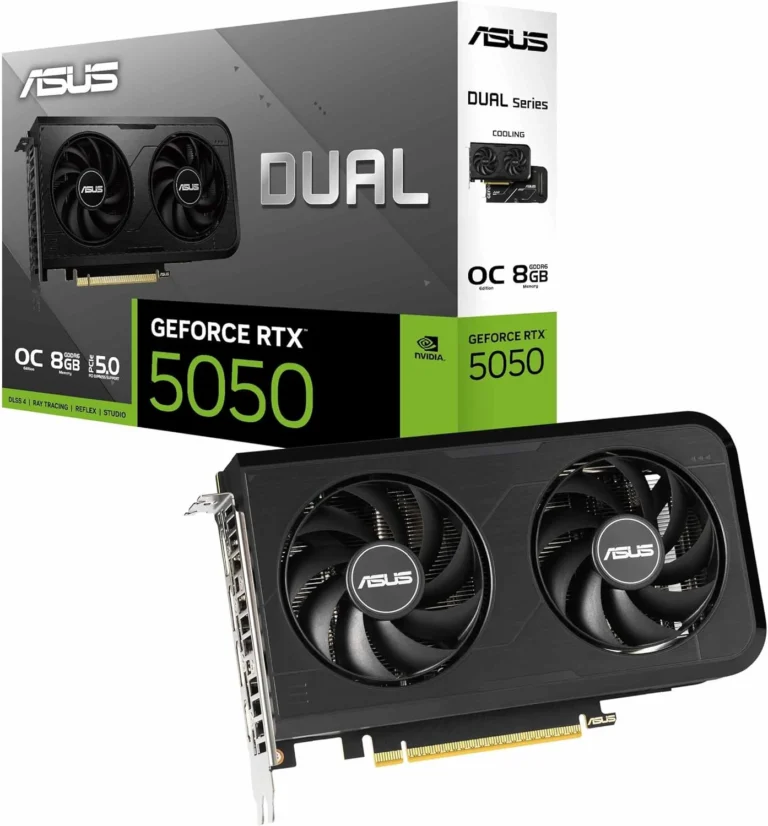Tarjeta de video ASUS Dual GeForce RTX 5050 OC 8GB — vista frontal