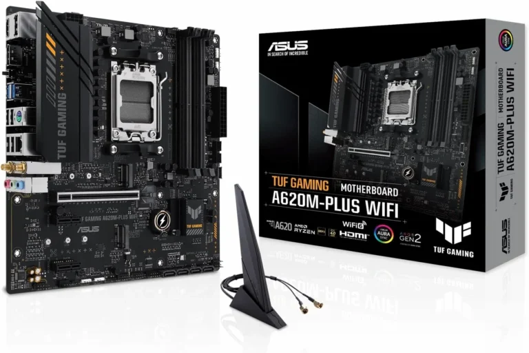 Board ASUS TUF Gaming A620M-PLUS WIFI socket AM5 — vista frontal