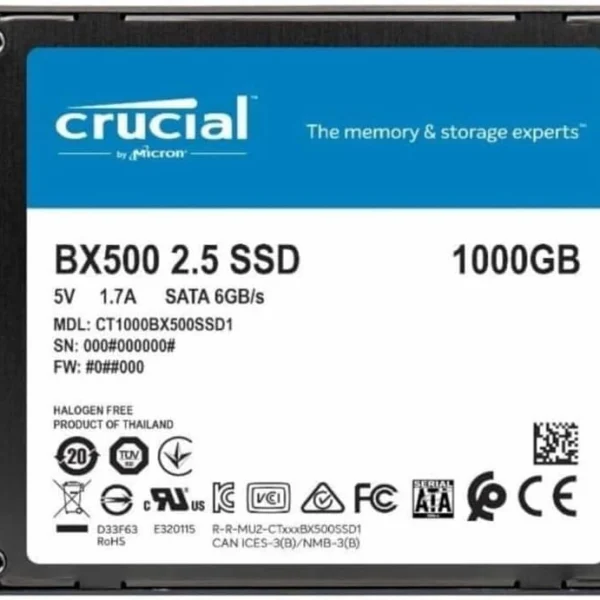 SSD Crucial BX500 1TB SATA III 2.5 pulgadas — vista frontal