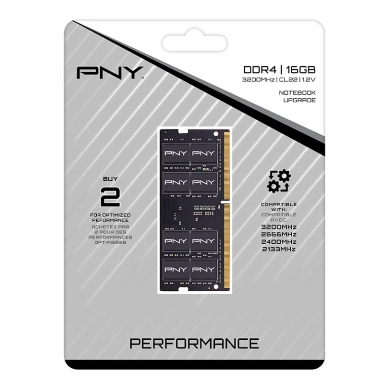 Memoria RAM PNY 16GB DDR4 3200MHz SODIMM — vista lateral