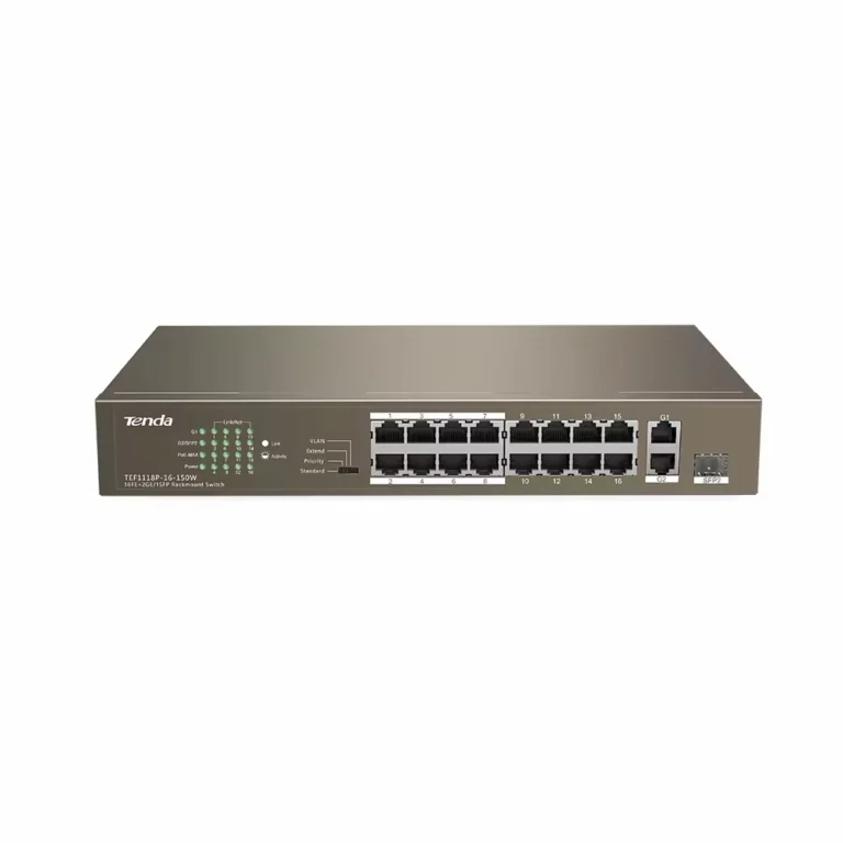 Switch Tenda TEF1118P 16 Puertos PoE+ 130 W con 2 Gigabit y SFP Combo