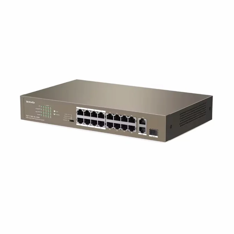 Switch Tenda TEF1118P 16 Puertos PoE+ 130 W con 2 Gigabit y SFP Combo