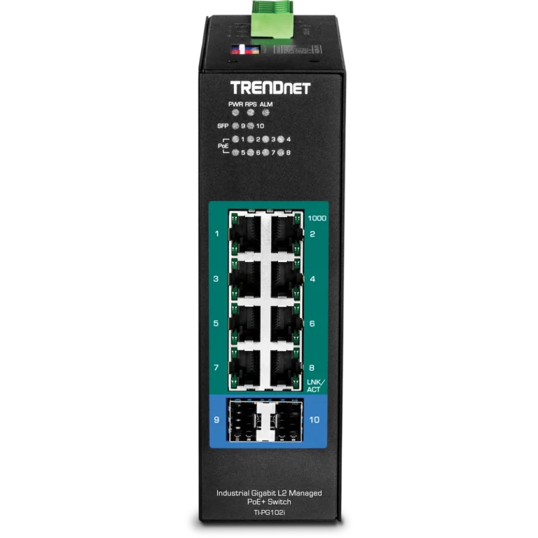 Switch Industrial TRENDnet TI-PG102i 10 Puertos PoE+ L2 Administrado DIN-Rail