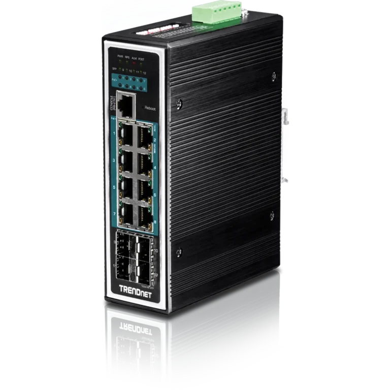 Switch Industrial TRENDnet TI-PG1284i 12 Puertos PoE+ L2+ con 4 SFP
