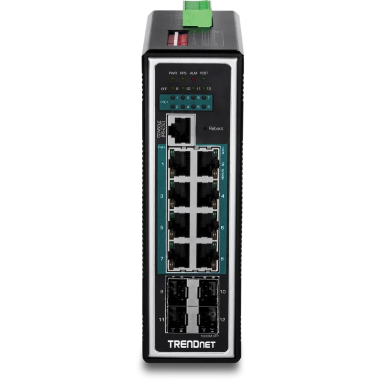 Switch Industrial TRENDnet TI-PG1284i 12 Puertos PoE+ L2+ con 4 SFP