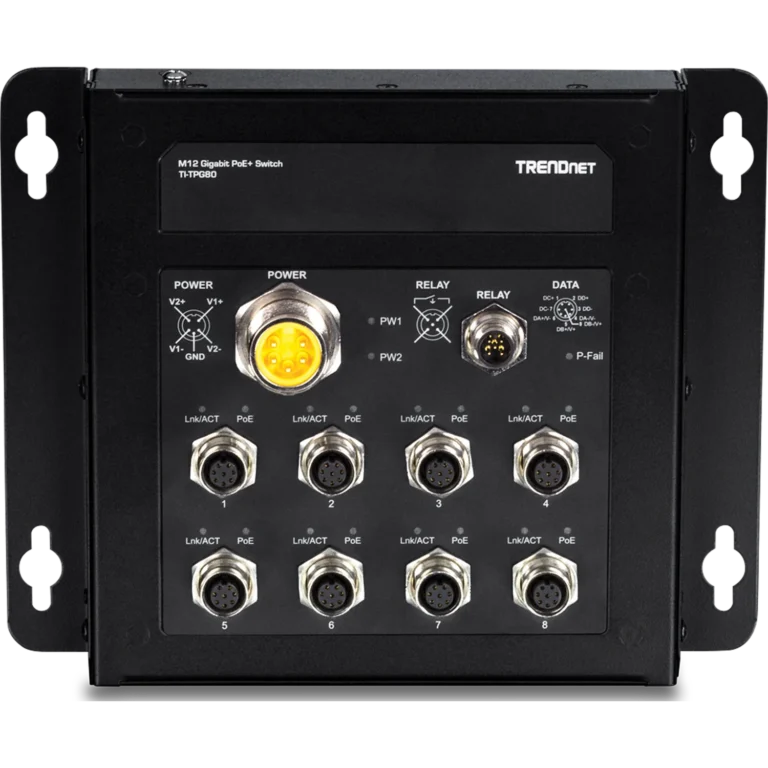 Switch Industrial TRENDnet TI-TPG80 8 Puertos M12 Gigabit PoE+ EN 50155