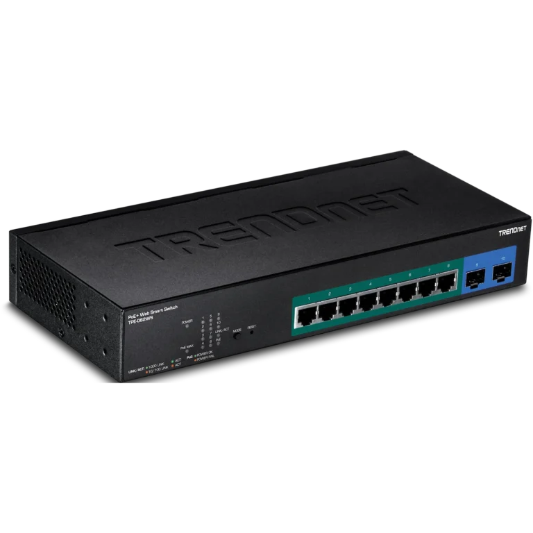 Switch TRENDnet TPE-082WS 10 Puertos Gigabit Web Smart PoE+ 75 W